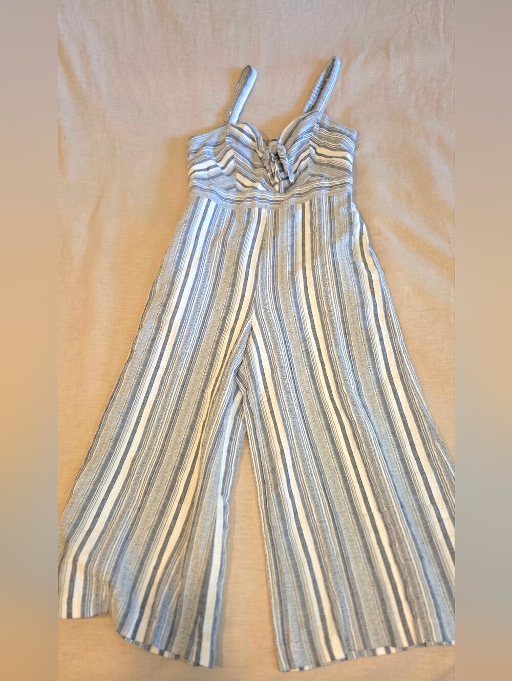 Violet Weekend Cotton Striped Jumpsuit Size 12 Tie Front Wide Leg Romper